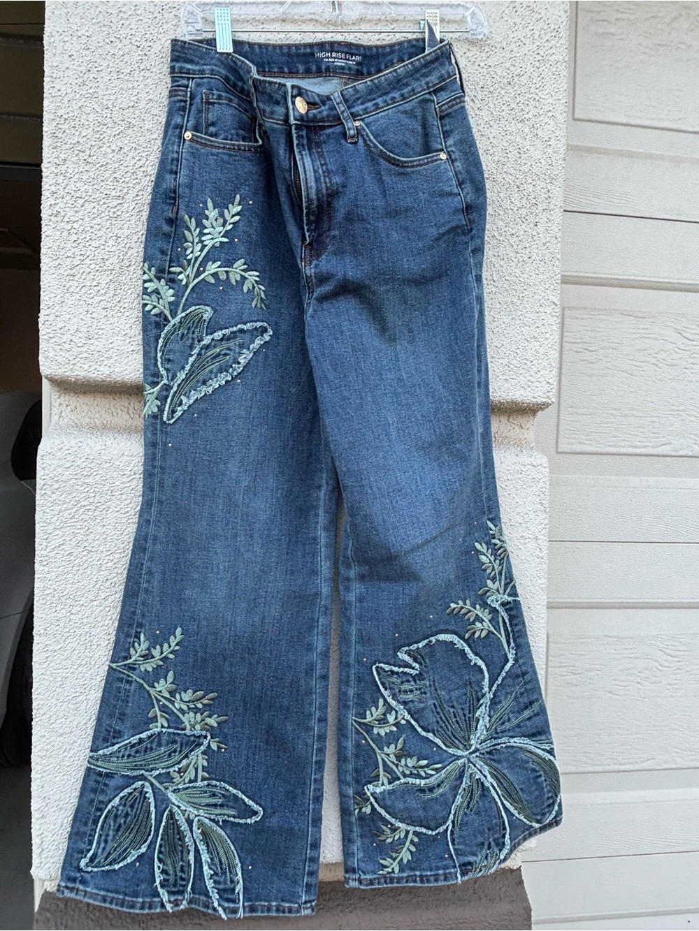 Chico's Blue Denim Embroidered Wide-Leg Jeans - Picture 4 of 5